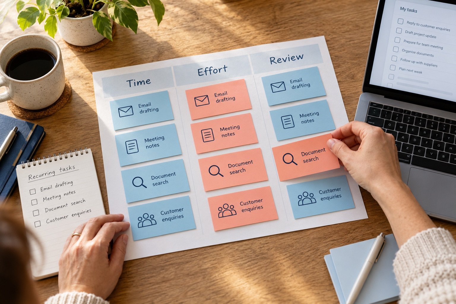 Illustrative opportunity map comparing recurring business tasks, effort and review needs.